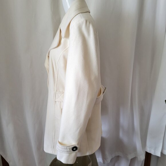 Apt. 9 Pea Coat Single breasted Warm White Large 60% Wool Classic Chic Cottage - Picture 6 of 16
